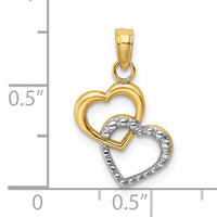 14k w/ Rhodium Polished and Textured Intertwined Hearts Charm-K9546