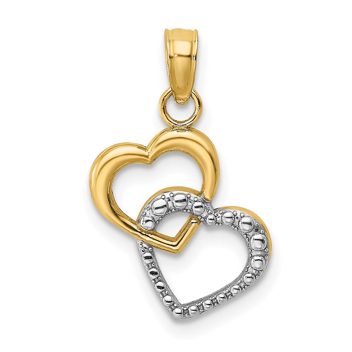 14k w/ Rhodium Polished and Textured Intertwined Hearts Charm-K9546
