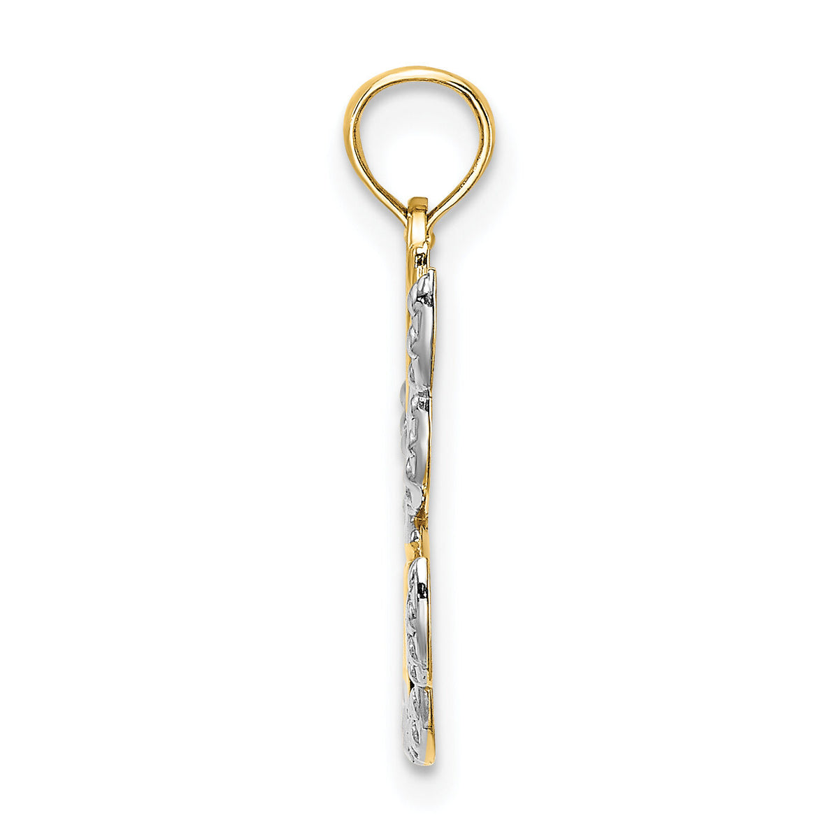 14K w/Rhodium Polished/Textured Cut-Out HOPE Angel Charm-K9547