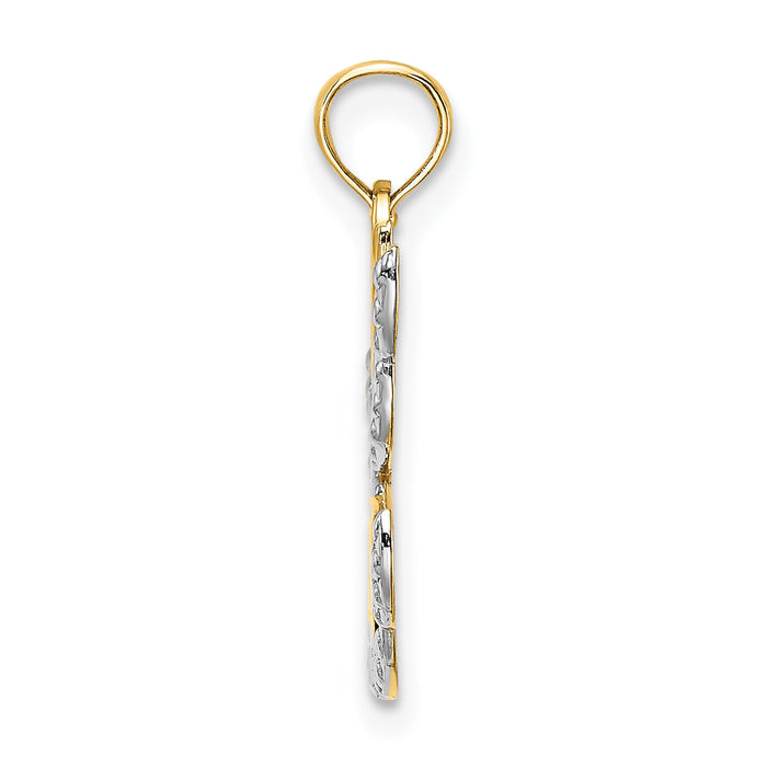 14K w/Rhodium Polished/Textured Cut-Out HOPE Angel Charm-K9547