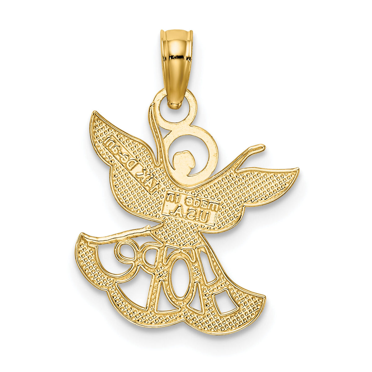 14K w/Rhodium Polished/Textured Cut-Out HOPE Angel Charm-K9547