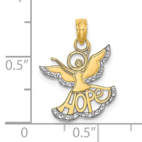 14K w/Rhodium Polished/Textured Cut-Out HOPE Angel Charm-K9547