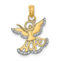 14K w/Rhodium Polished/Textured Cut-Out HOPE Angel Charm-K9547