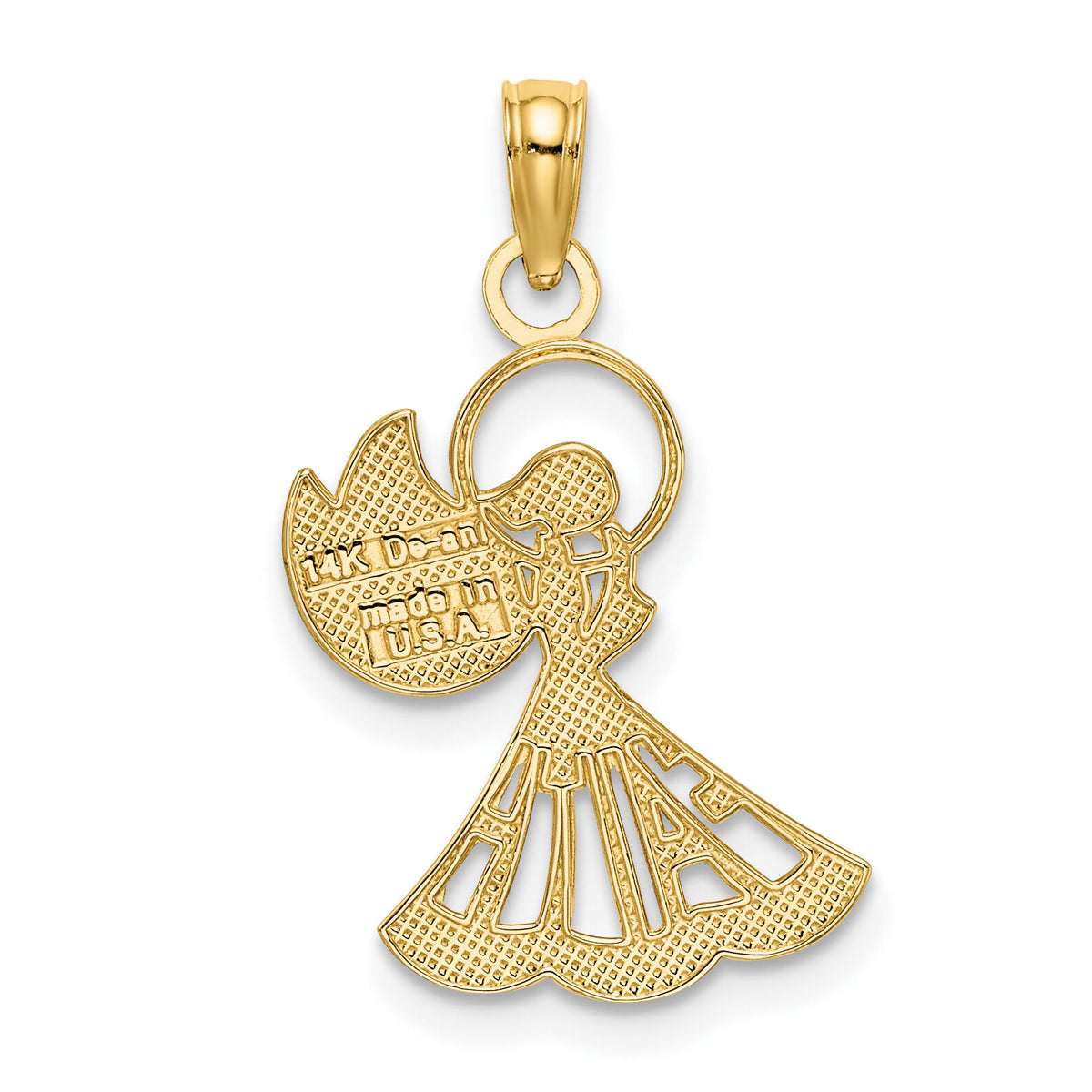 14K w/Rhodium Polished and Textured Angel W/ Faith Charm-K9548