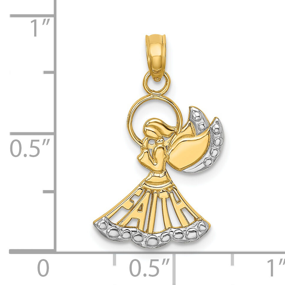 14K w/Rhodium Polished and Textured Angel W/ Faith Charm-K9548