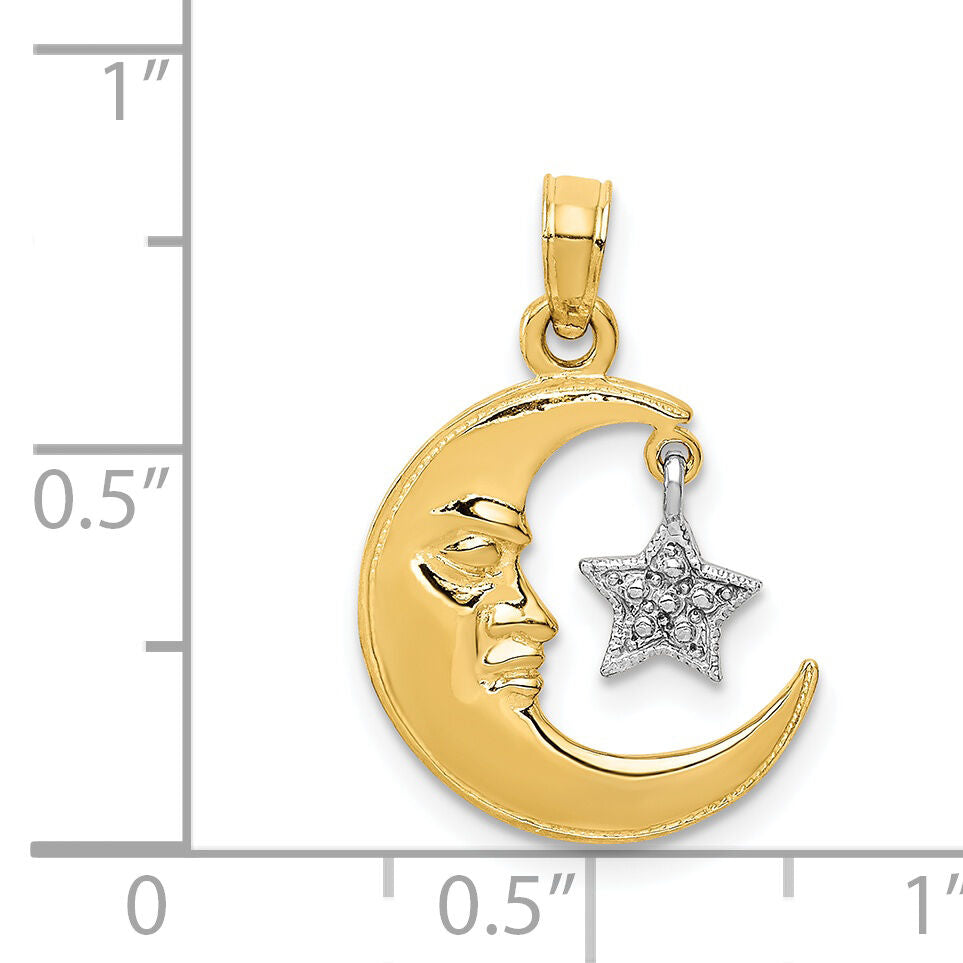14k Two-Tone Polished Half Moon and Star Pendant-K955