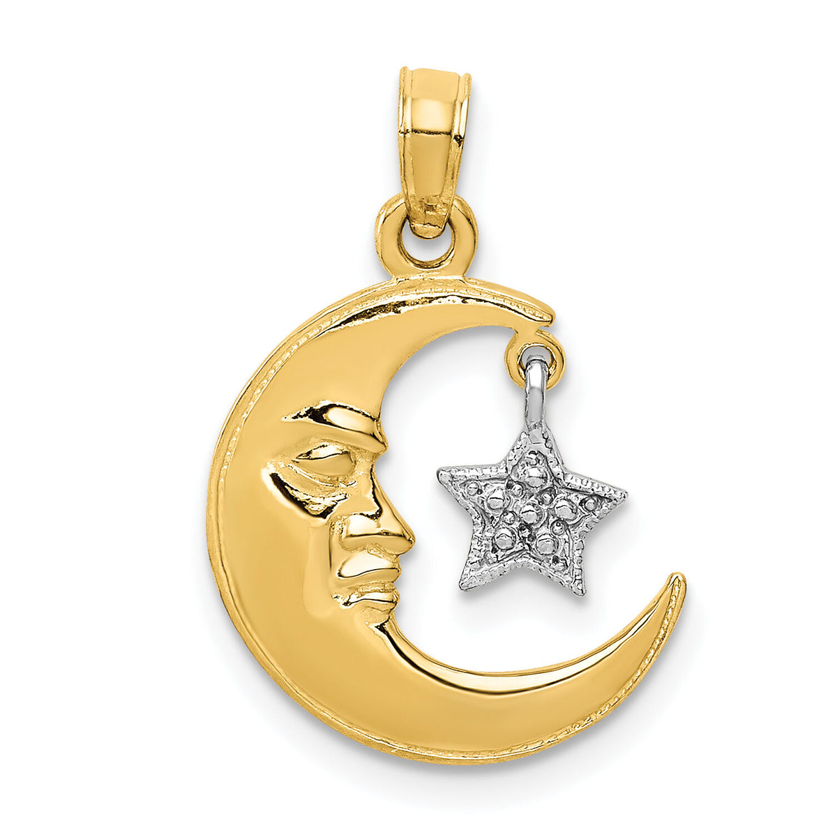 14k Two-Tone Polished Half Moon and Star Pendant-K955
