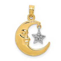 14k Two-Tone Polished Half Moon and Star Pendant-K955