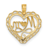 14k w/Rhodium Cut-Out MOM In Scallop Heart Charm-K9550