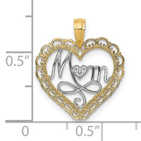 14k w/Rhodium Cut-Out MOM In Scallop Heart Charm-K9550