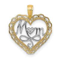14k w/Rhodium Cut-Out MOM In Scallop Heart Charm-K9550