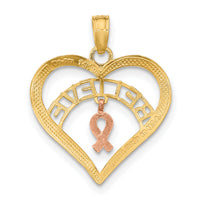 14k Two-tone White Rhodium BELIEVE in Heart w/ Breast Cancer Ribbon-K9551