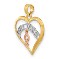 14k Two-tone White Rhodium BELIEVE in Heart w/ Breast Cancer Ribbon-K9551