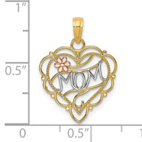 14k Two-Tone w/White Rhodium MOM Heart w/Flower Charm-K9553