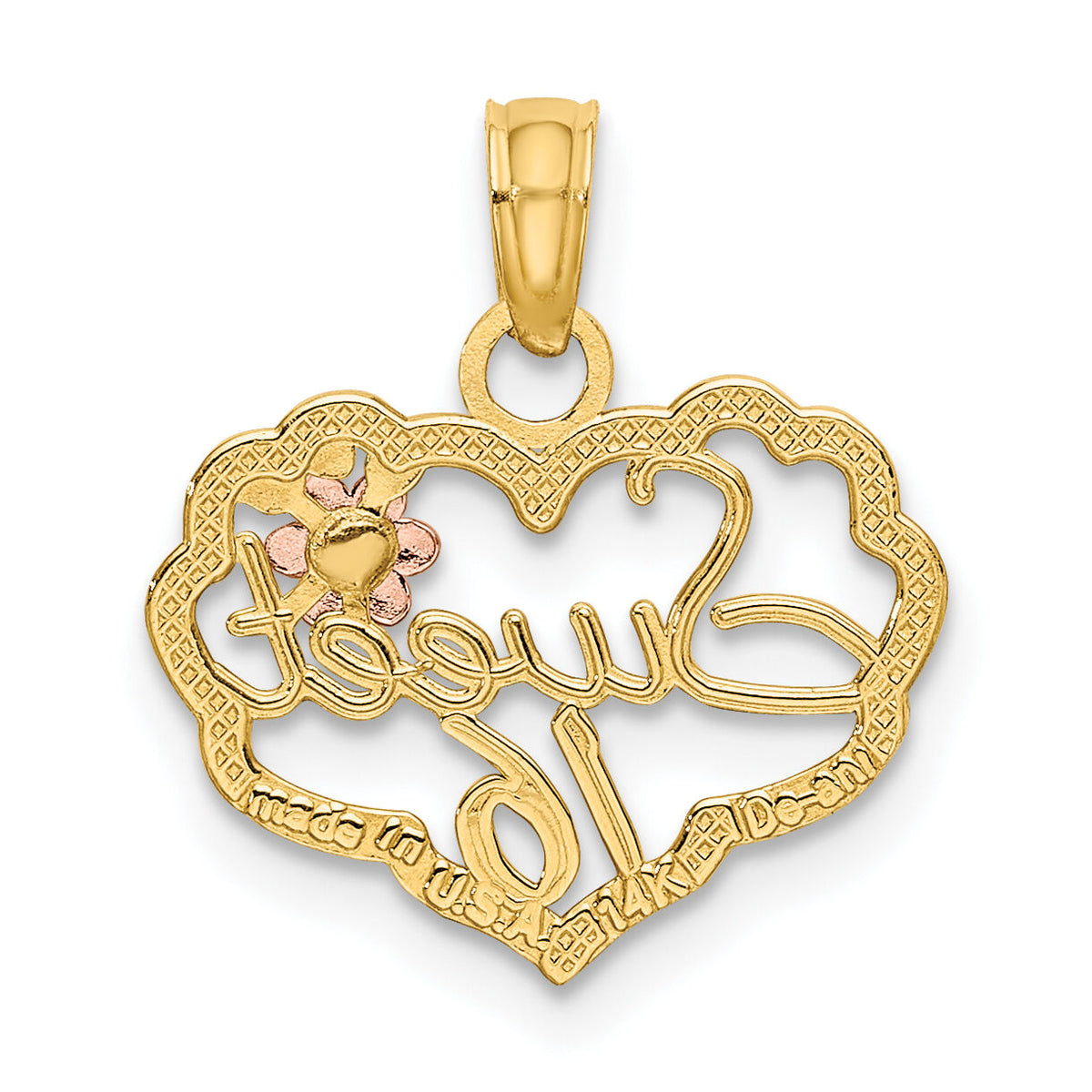 14k Two-Tone SWEET 16 Heart w/ Flower Charm-K9554