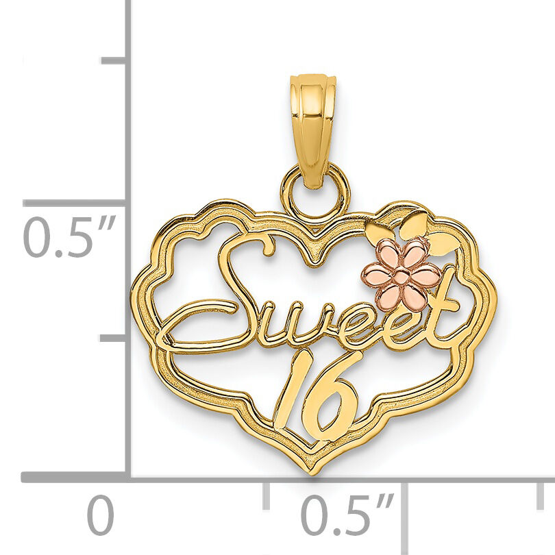 14k Two-Tone SWEET 16 Heart w/ Flower Charm-K9554