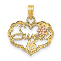 14k Two-Tone SWEET 16 Heart w/ Flower Charm-K9554