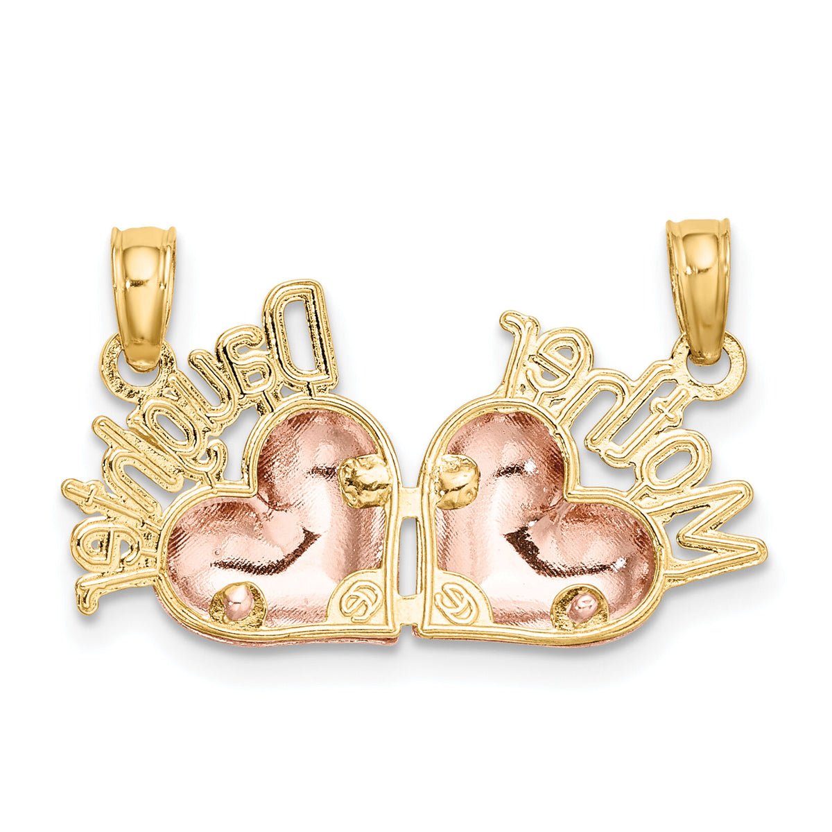 14k Two-Tone MOTHER and DAUGHTER Break-Apart Hearts Charm-K9556