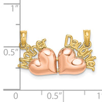 14k Two-Tone MOTHER and DAUGHTER Break-Apart Hearts Charm-K9556