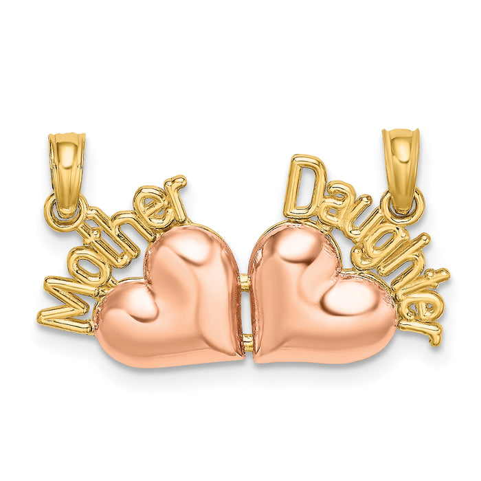 14k Two-Tone MOTHER and DAUGHTER Break-Apart Hearts Charm-K9556