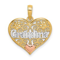 14k Two-tone White Rhodium GRANDMA In Filigree Heart Charm-K9557