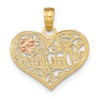 14k Two-tone White Rhodium  #1 DAUGHTER In Heart w/ Flowers Charm-K9558