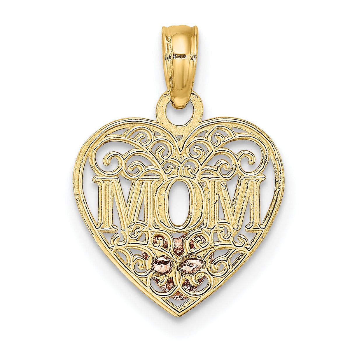 14K Two-tone w/White Rhodium Polished MOM  in Heart Pendant-K9559