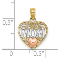14K Two-tone w/White Rhodium Polished MOM  in Heart Pendant-K9559