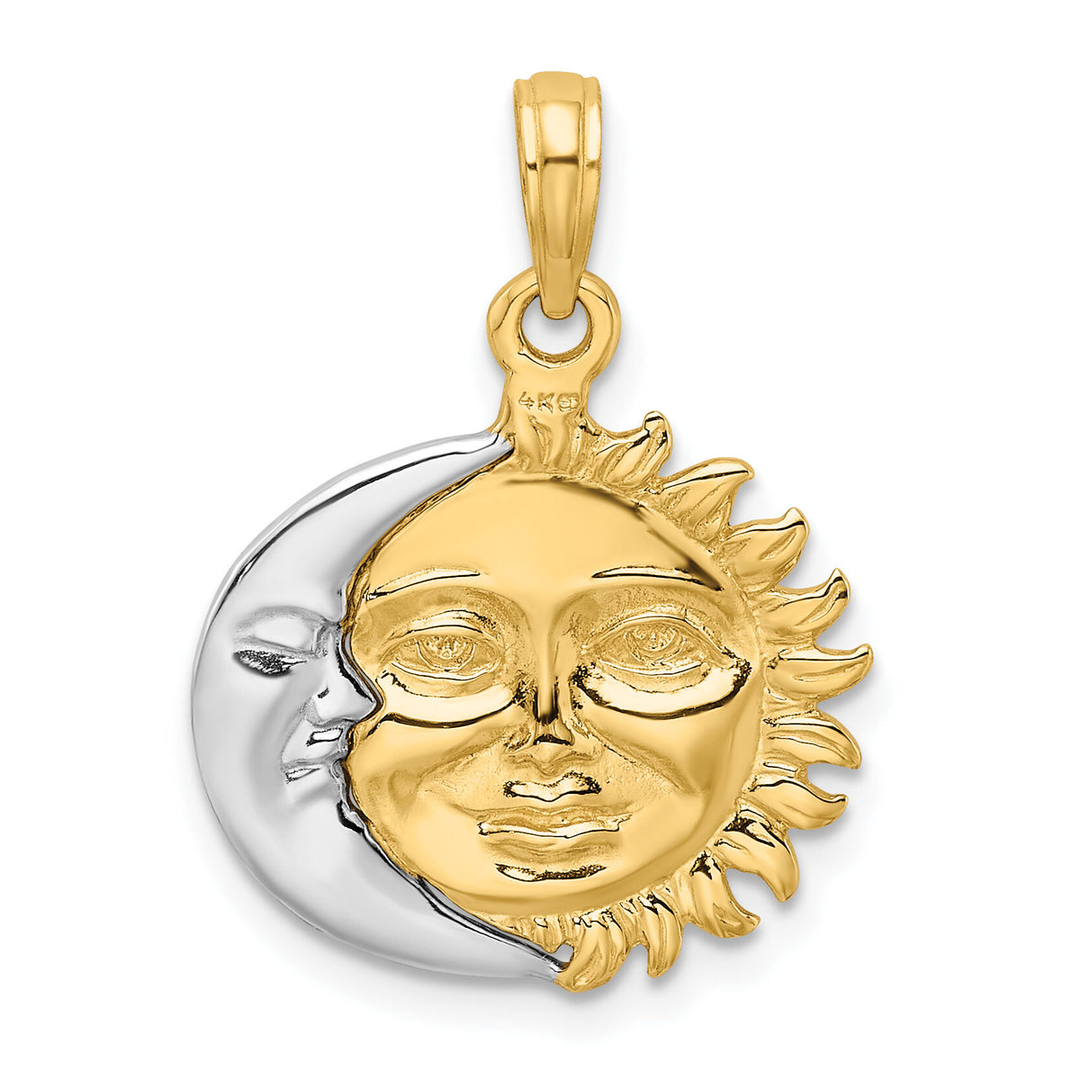 14k Two-Tone Solid Polished Reversible Sun and Moon Pendant-K956