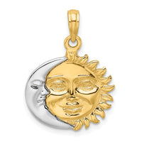 14k Two-Tone Solid Polished Reversible Sun and Moon Pendant-K956