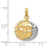 14k Two-Tone Solid Polished Reversible Sun and Moon Pendant-K956