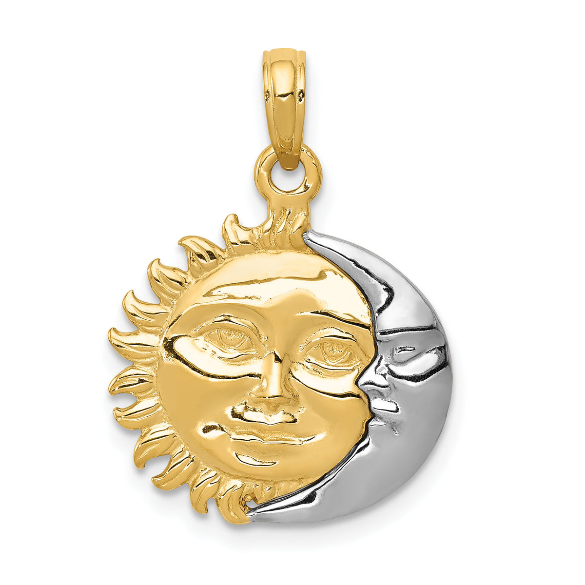 14k Two-Tone Solid Polished Reversible Sun and Moon Pendant-K956