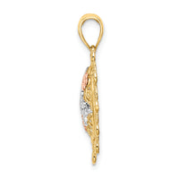 14k Two-tone w/White Rhodium I LOVE YOU Filigree Heart Flower Charm-K9560