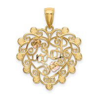 14k Two-tone w/White Rhodium I LOVE YOU Filigree Heart Flower Charm-K9560