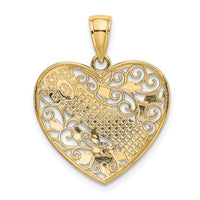 14k Two-tone White Rhodium GRANDMA In Filigree Heart w/ Flowers Charm-K9561