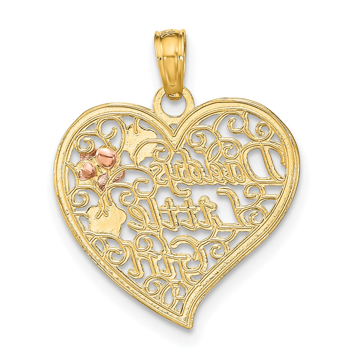 14k Two-tone White Rhodium DADDYS LITTLE GIRL Filigree Heart Charm-K9562