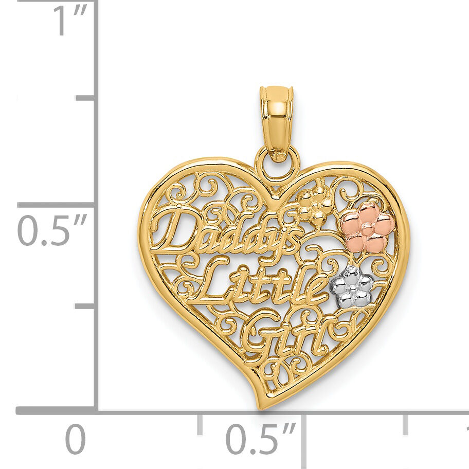 14k Two-tone White Rhodium DADDYS LITTLE GIRL Filigree Heart Charm-K9562