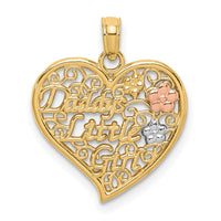 14k Two-tone White Rhodium DADDYS LITTLE GIRL Filigree Heart Charm-K9562