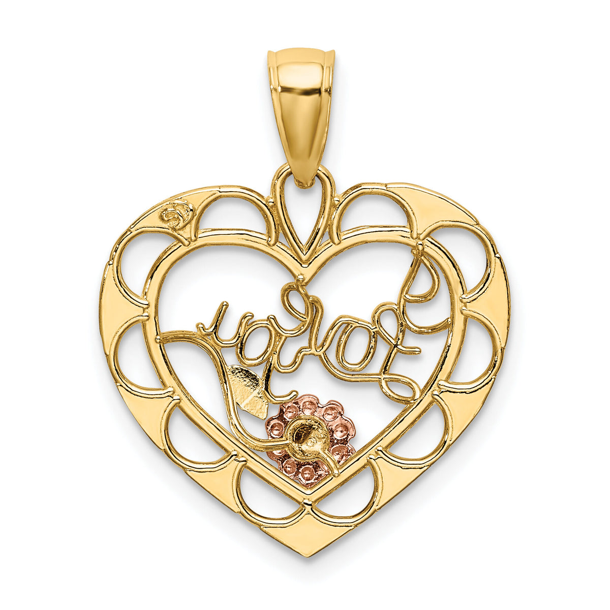 14k Two-one w/White Rhodium I LOVE YOU Heart w/ Flower Charm-K9563