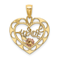 14k Two-one w/White Rhodium I LOVE YOU Heart w/ Flower Charm-K9563