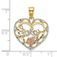 14k Two-one w/White Rhodium I LOVE YOU Heart w/ Flower Charm-K9563