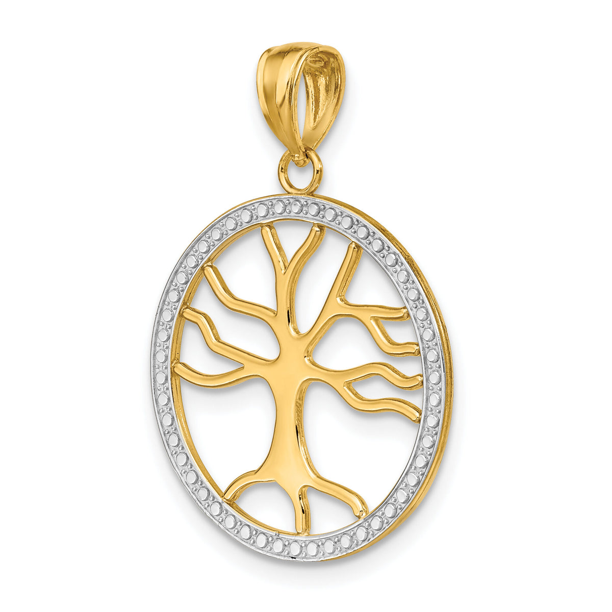 14k w/Rhodium Large Tree of Life Round Frame Charm-K9564