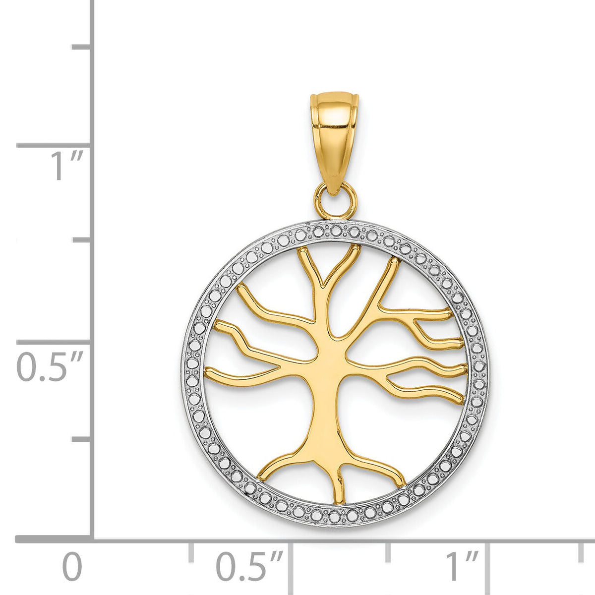 14k w/Rhodium Large Tree of Life Round Frame Charm-K9564