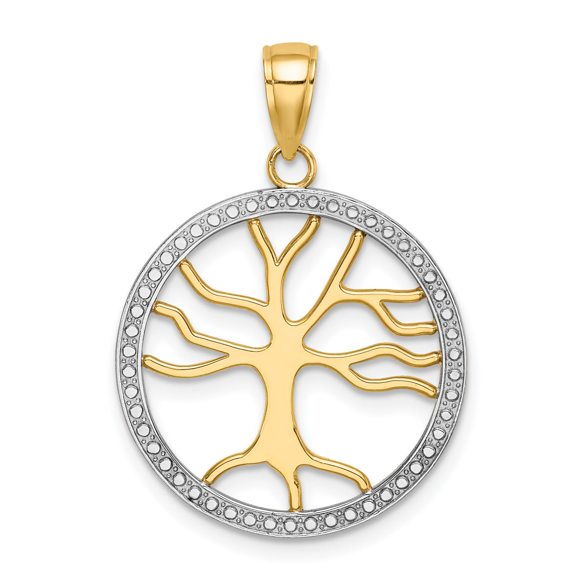 14k w/Rhodium Large Tree of Life Round Frame Charm-K9564