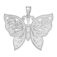 14K White Gold Large Diamond-cut Beaded Butterfly Charm-K9567W