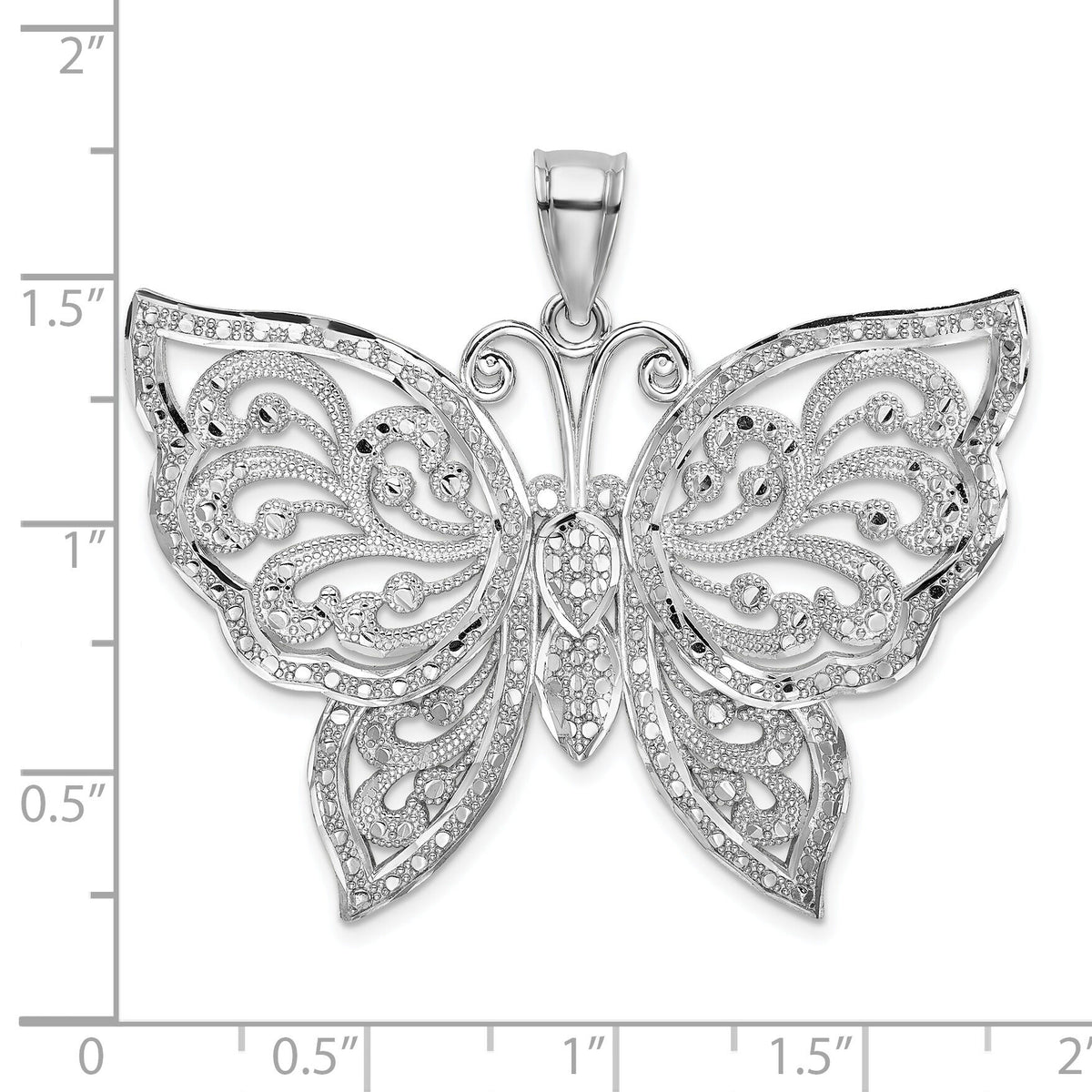 14K White Gold Large Diamond-cut Beaded Butterfly Charm-K9567W