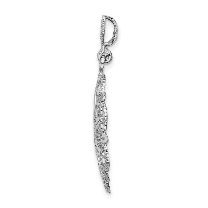 14K White Gold Starbust w/Heart Diamond-cut Beaded Charm-K9571W