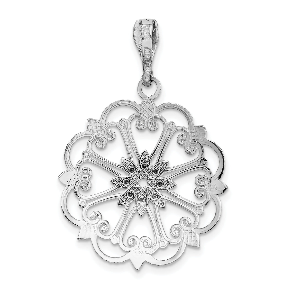 14K White Gold Starbust w/Heart Diamond-cut Beaded Charm-K9571W