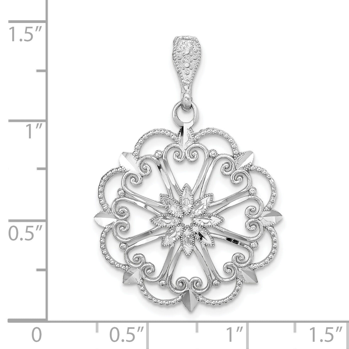 14K White Gold Starbust w/Heart Diamond-cut Beaded Charm-K9571W