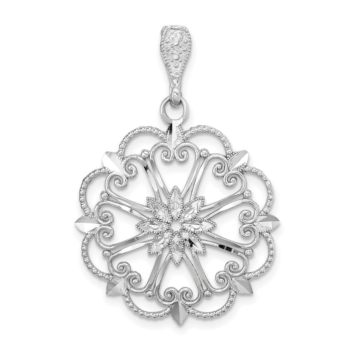 14K White Gold Starbust w/Heart Diamond-cut Beaded Charm-K9571W
